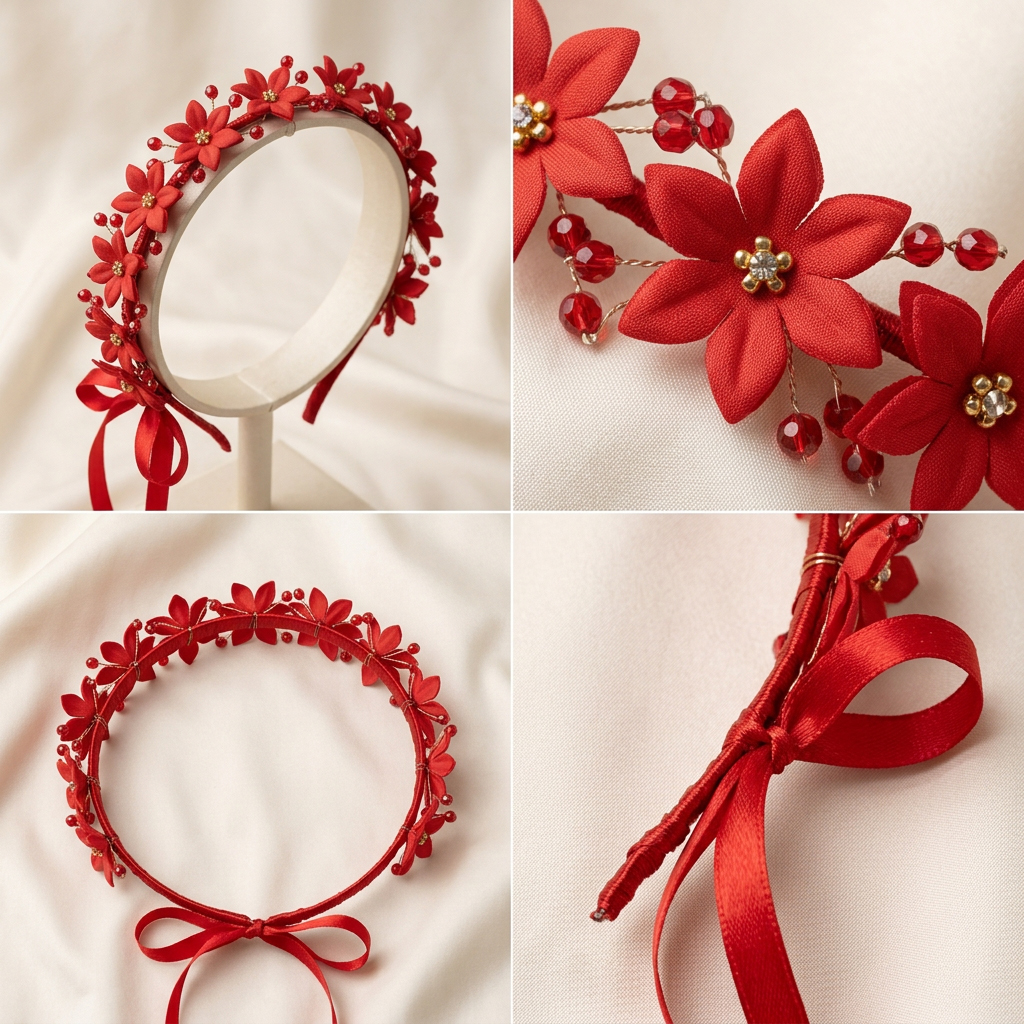 Silk Ribbon Artificial Floral Wedding Headband Wreath Hair Accessory Silk and Artificial Flower For Women