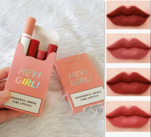 Hey Girl Lipstick |Heng Fang smoke tube Lipstick | Matte lipstick| pack 4 mini lipstick pack |Hydrating lipstick | Trendy koren Lipstick|