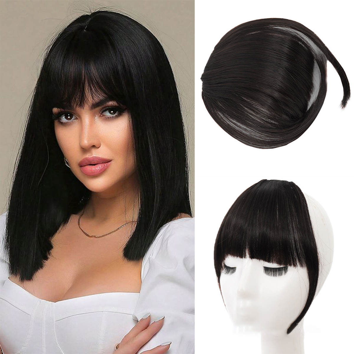 Natural Synthetic Hair Bangs Hair Accessories  Women's Forehead Clip Hair Extension With Natural Curvature Of Sideburns
