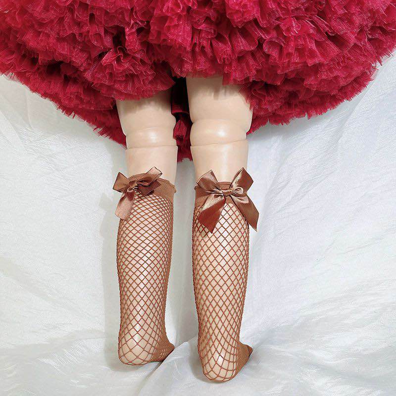 Stretchable Kids Fishnet Bow Socks - Free Size