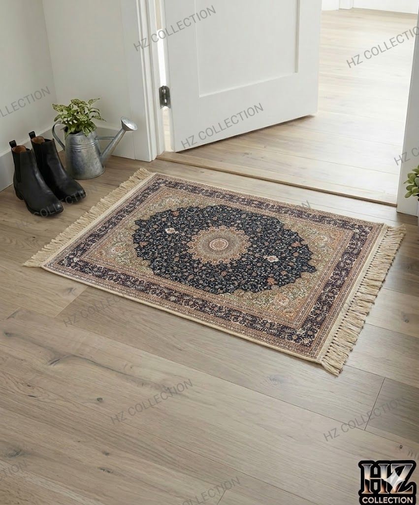 Elegant Floral/Geometric Poly-Cotton Rug - 1 Piece Traditional Design, Hand-Knotted Patterned Prayer Mat
