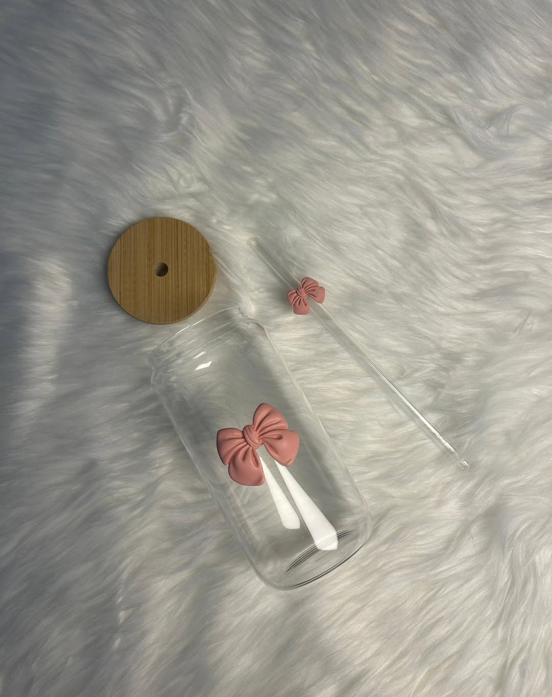 Bow Knot Glass Cup with Straw