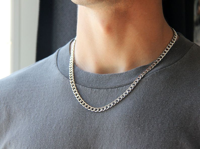 Men's chain / silver 6mm curb chain necklace for men or woman / stainless steel waterproof silver necklace / thick chunky curb chain / gift