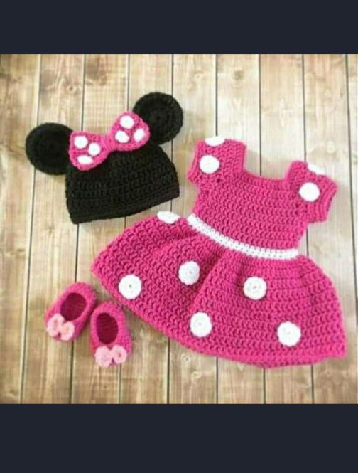 Girls Crochet BABY Pink dress Mickey Mouse character High quality wool |  Daraz.pk