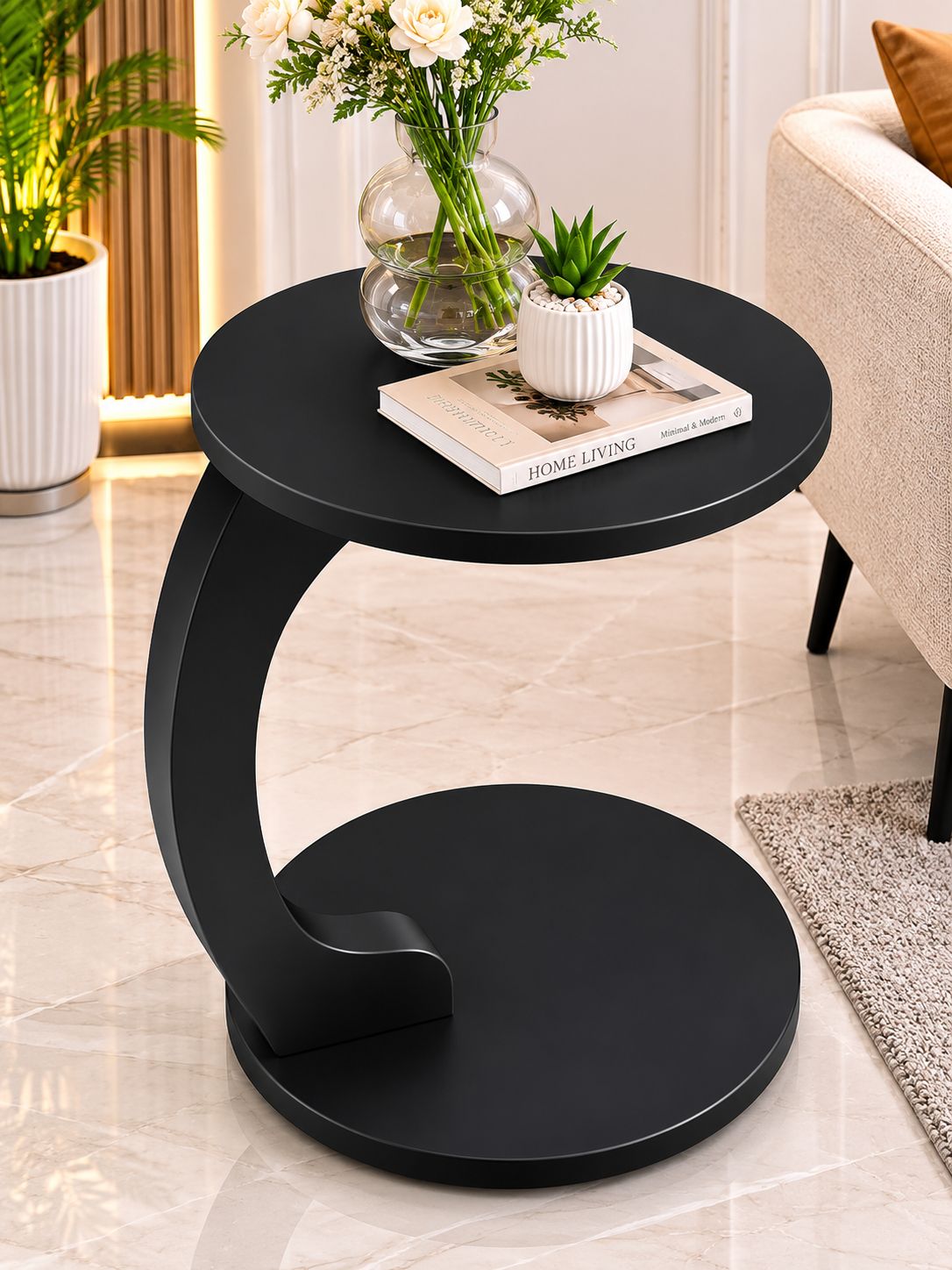 Premium Wooden C Shape Side Table
Modern C-Shaped Wooden End Table