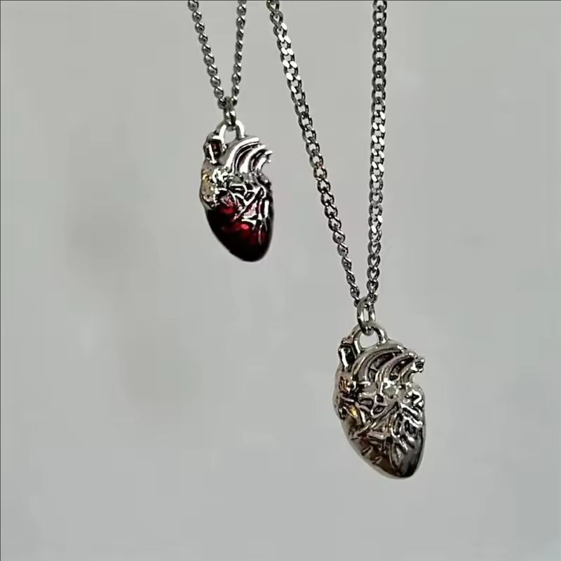 New Anatomical Red Heart Necklace Y2k Grunge Jewelry Dainty Silver Color Tonebloody Red Human Heart Pendant personalized 
