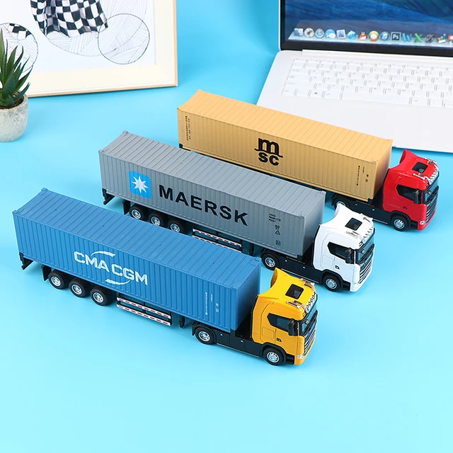 1:50 Diecast Alloy Truck Head Model Toy Container Truck Pull Back With Light Engineering Transport Vehicle
