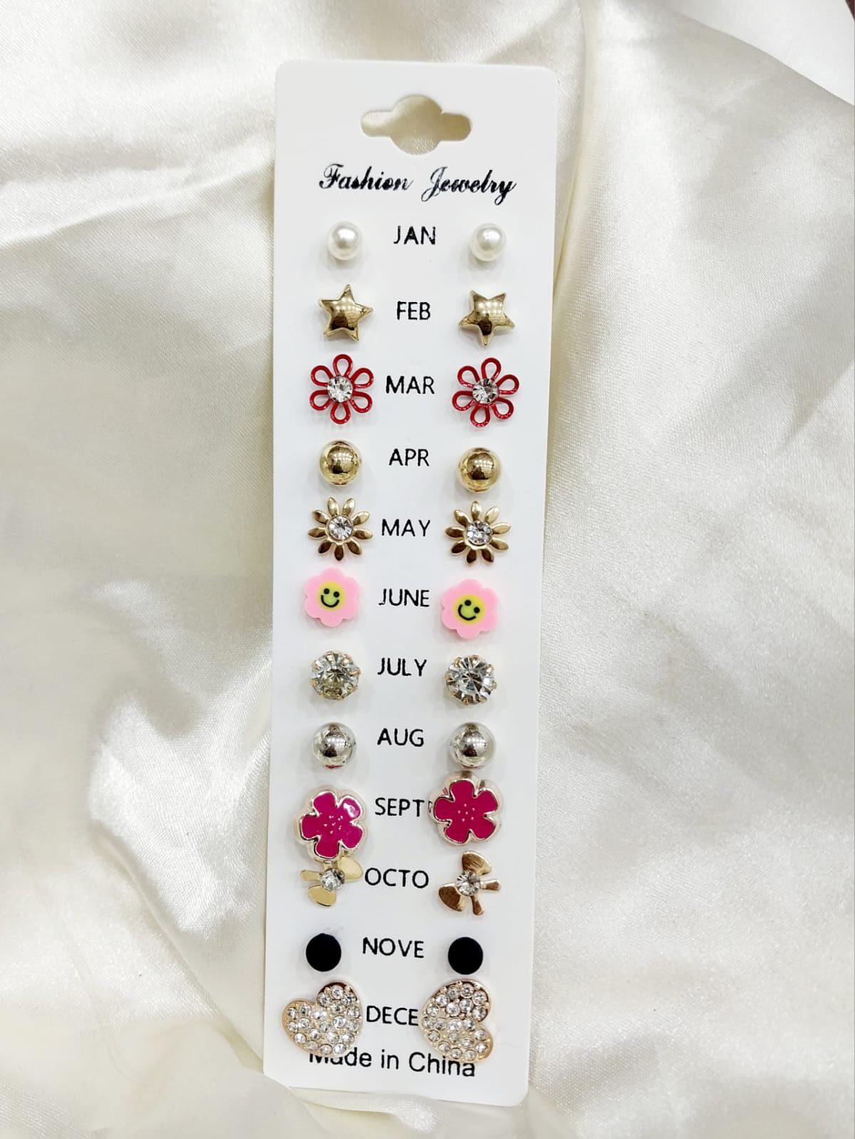 12 Pairs Gold & Pearl Birthstone Stud Earrings Set for Women & Girls – Daily Wear Calendar Earrings Pack