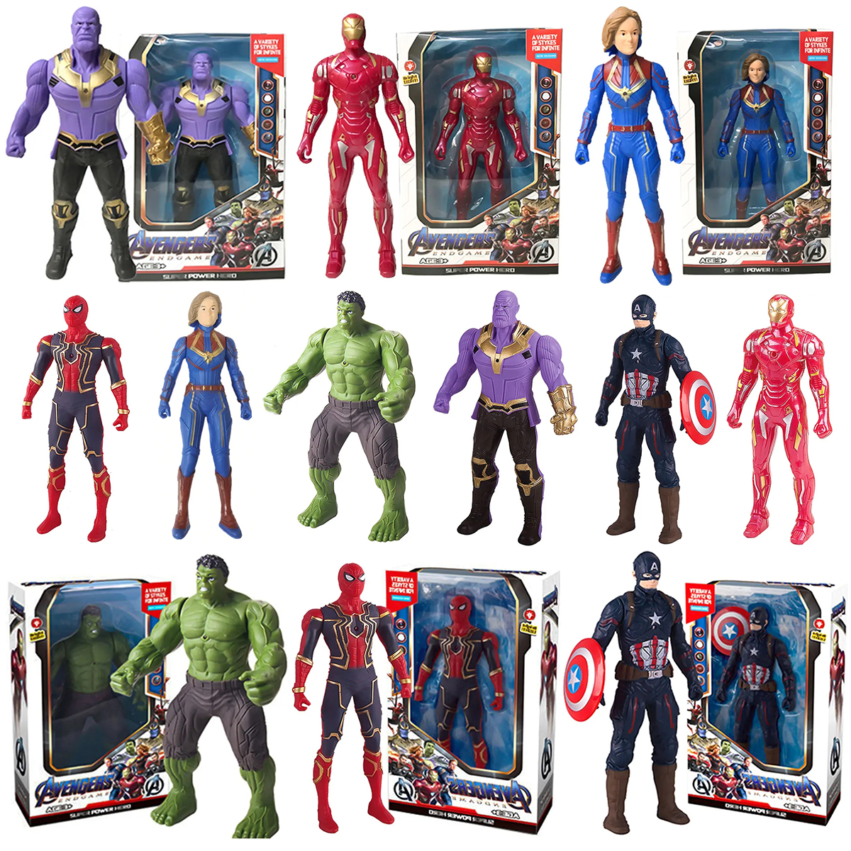 2026 Marvel Spiderman Hulk Ironman Anime Action Figure Toy Christmas  Pvc Movable Joints Luminous Doll Collection Model Toy