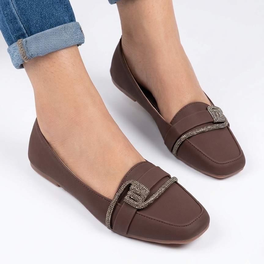Elegant Women’s Square-Toe Fashion Pumps & Loafers with Crystal-Embellished Buckle Detail - Sophisticated Daily Wear & Semi-Formal Comfort Shoes
