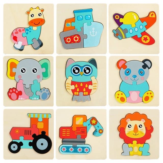Wemart Wooden Jigsaw Puzzles for Toddlers, Animal Puzzle Jigsaw Set Early Learning Baby Kids Educational Toys Gifts, 3D Animal Puzzle Toy Babies Games for Learning Animals