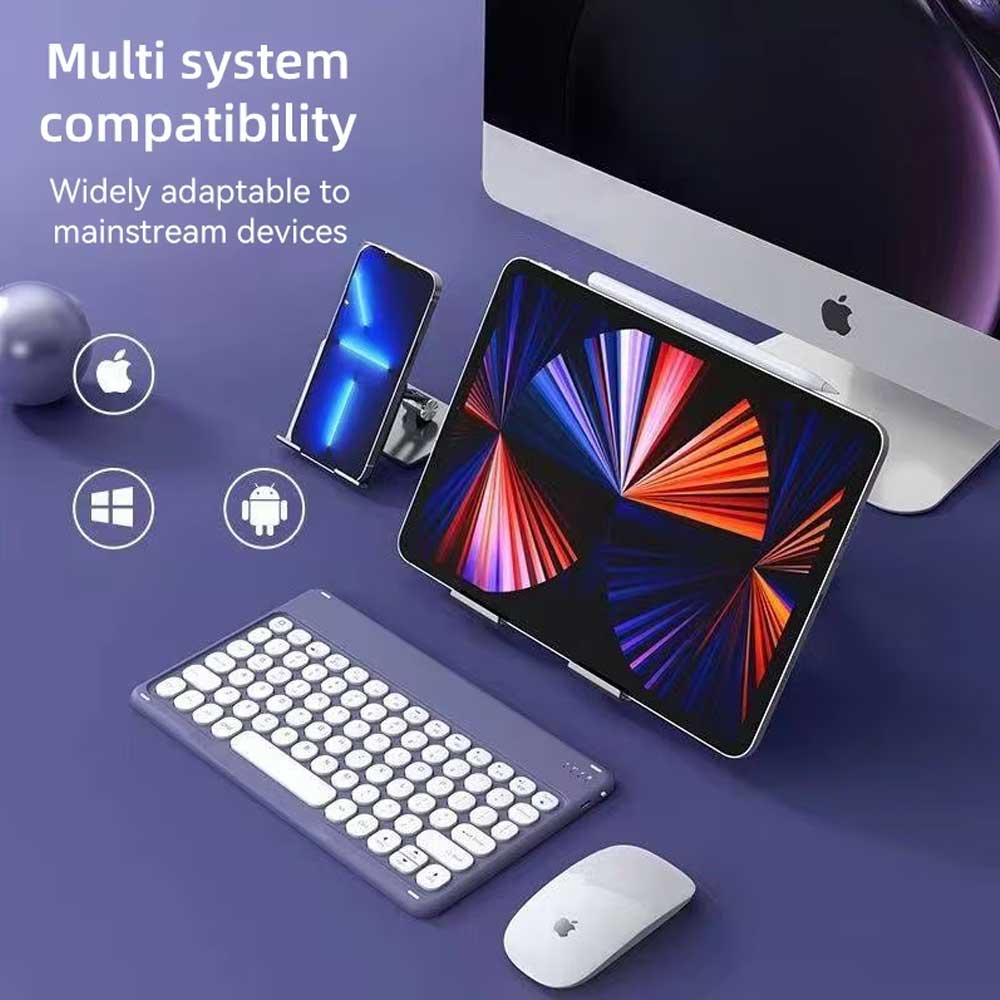 Multilingual Bluetooth Round Keycap Keyboard for iPad Air Pro Wireless Rechargeable Keyboard for Phone Tablet Laptop Universal