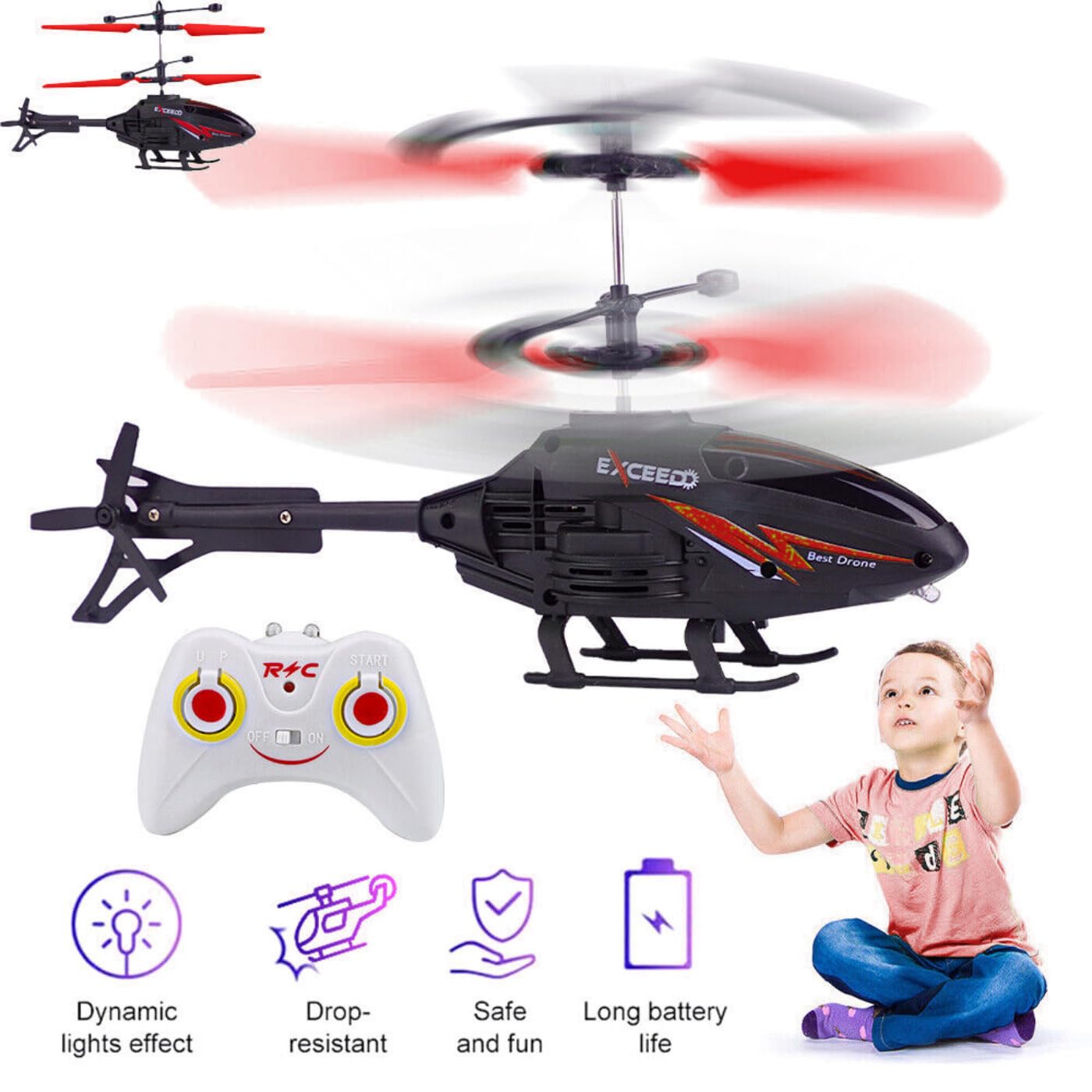 Gravity Sensor Toy Remote Control Helicopter for Kids Age 4+ Years, Indoor Palm Sensing RC Helicopter Rechargeable Helicopter with LED Lights I Pack of 1 I Multicolour
