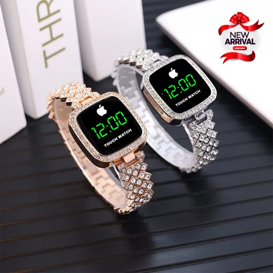 HOT DEAL NO 1 Full Diamond Touch Screen LED Watch Steel Chain with Diamonds Ladies Watches For Female Women Girl