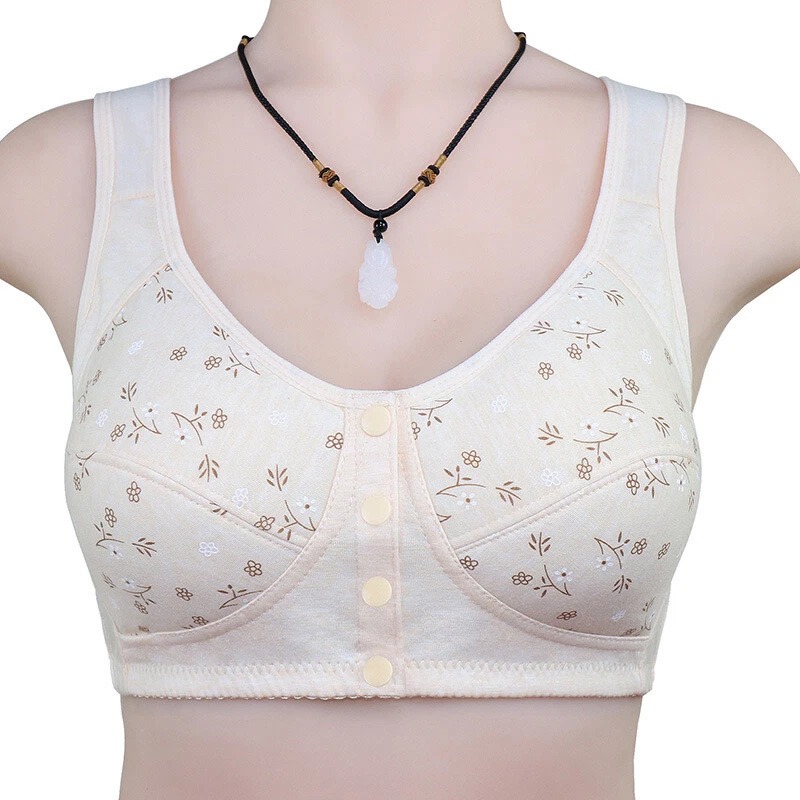 3 Button Front Opening Cotton Maternity Nursing Bra Breast Feeding Non Padded Cotton Material Wireless Front Closure Bra - Random Color