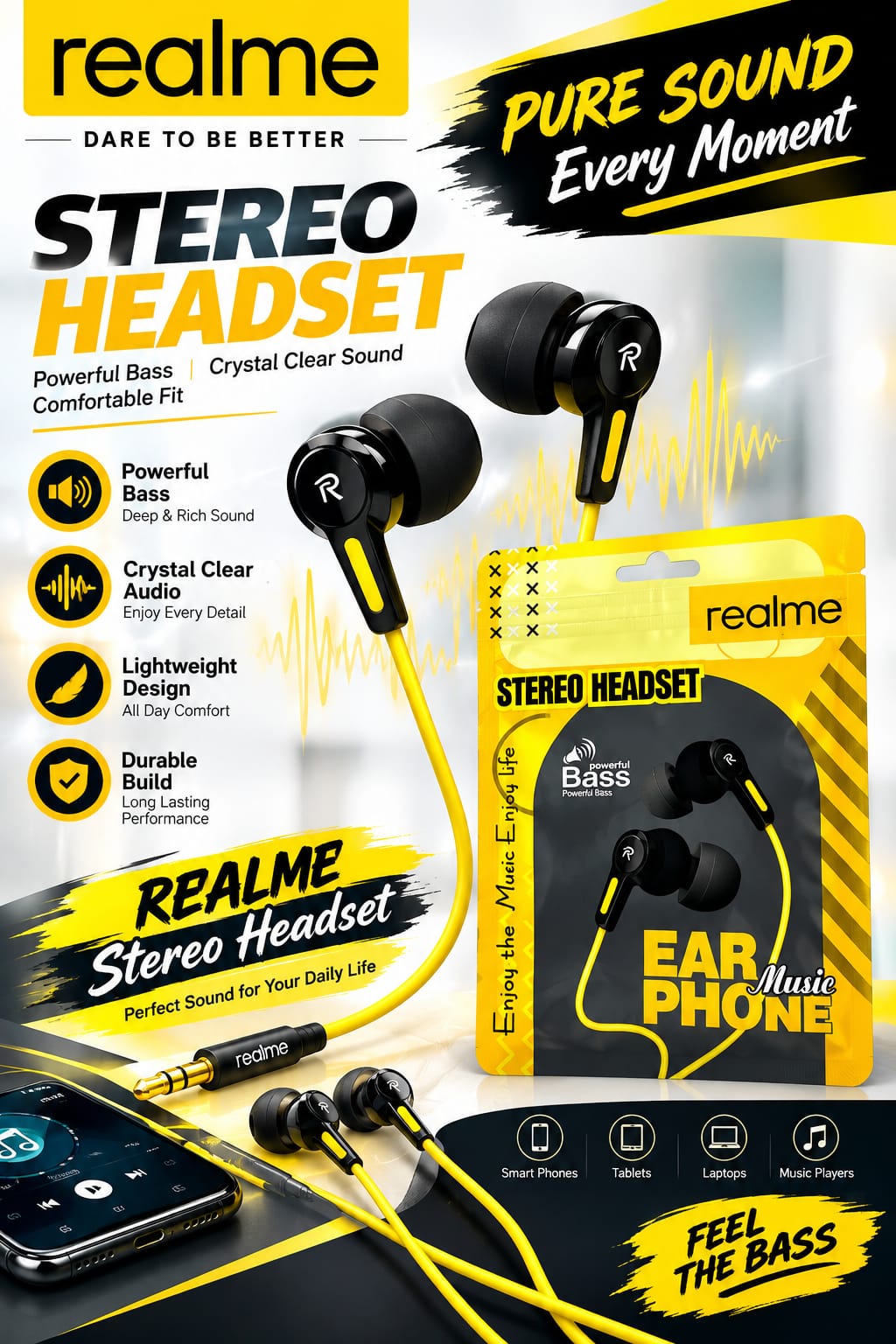 Realme Stereo Headset Earphone Powerful Bass | Crystal Clear Sound | Comfortable Fit Pre-Order/Promise to Sell - Order subject to confirmation & cancellation