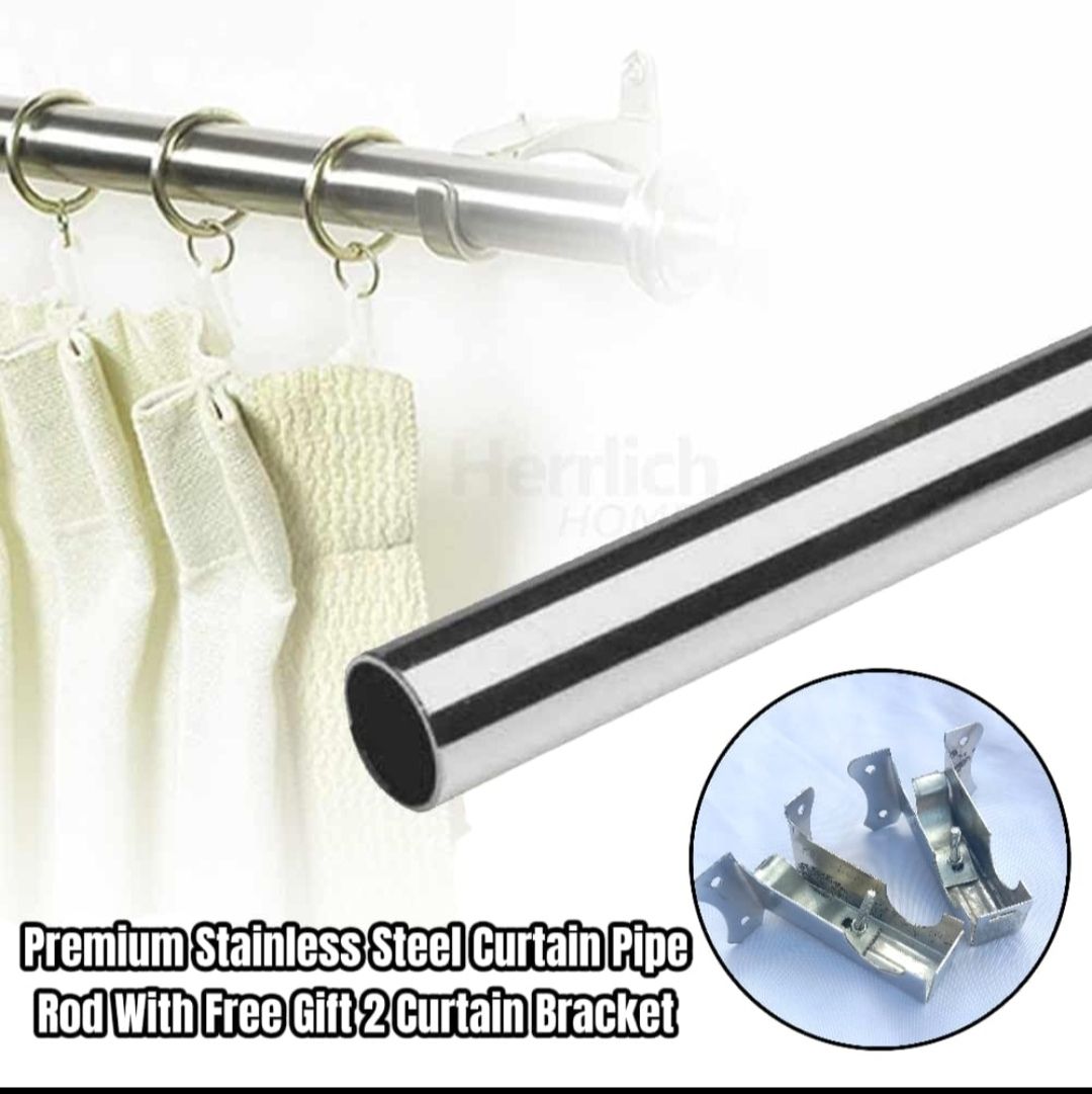 Premium Stainless Steel Curtain Pipe Rod with 2 Curtain Brackets Free  - High Quality Home Decor Solution