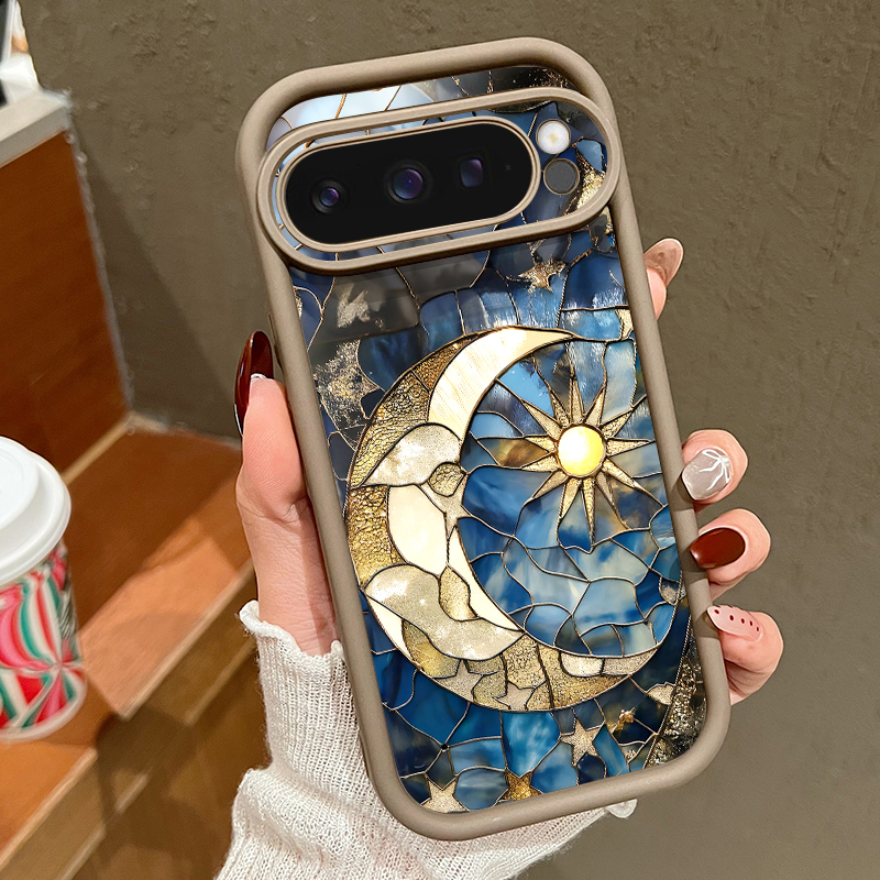 Retro Sun Moon Print Phone Case For Google Pixel 10 9 8 7 Pro Pixel 9 10 Pro XL 7A 8A 9A Shockproof Soft TPU Silicone Back Cover