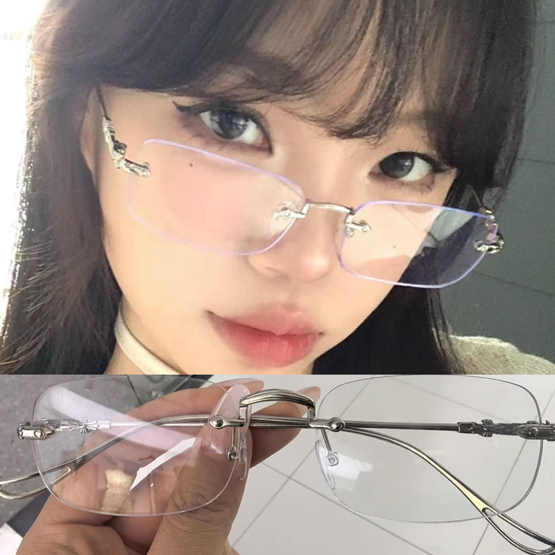 New Harajuku Rimless Glasses Women Transparent Rectangle Shades Eyewear Blocking Glasses Frameless Anti-blue Optical Eyeglass
