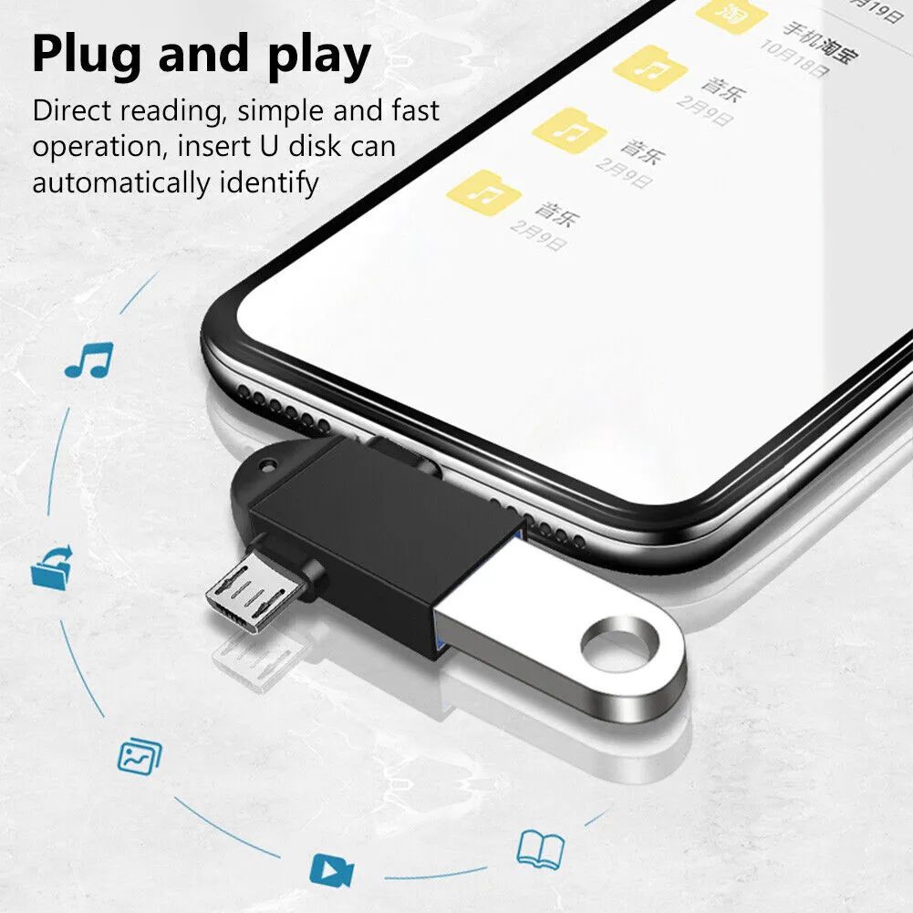OTG 2 In 1 Type-C Micro USB 3.0 OTG Adapter Connector Converter for  Android Phones Tablet U Disk Card Reader USB with Key Chain