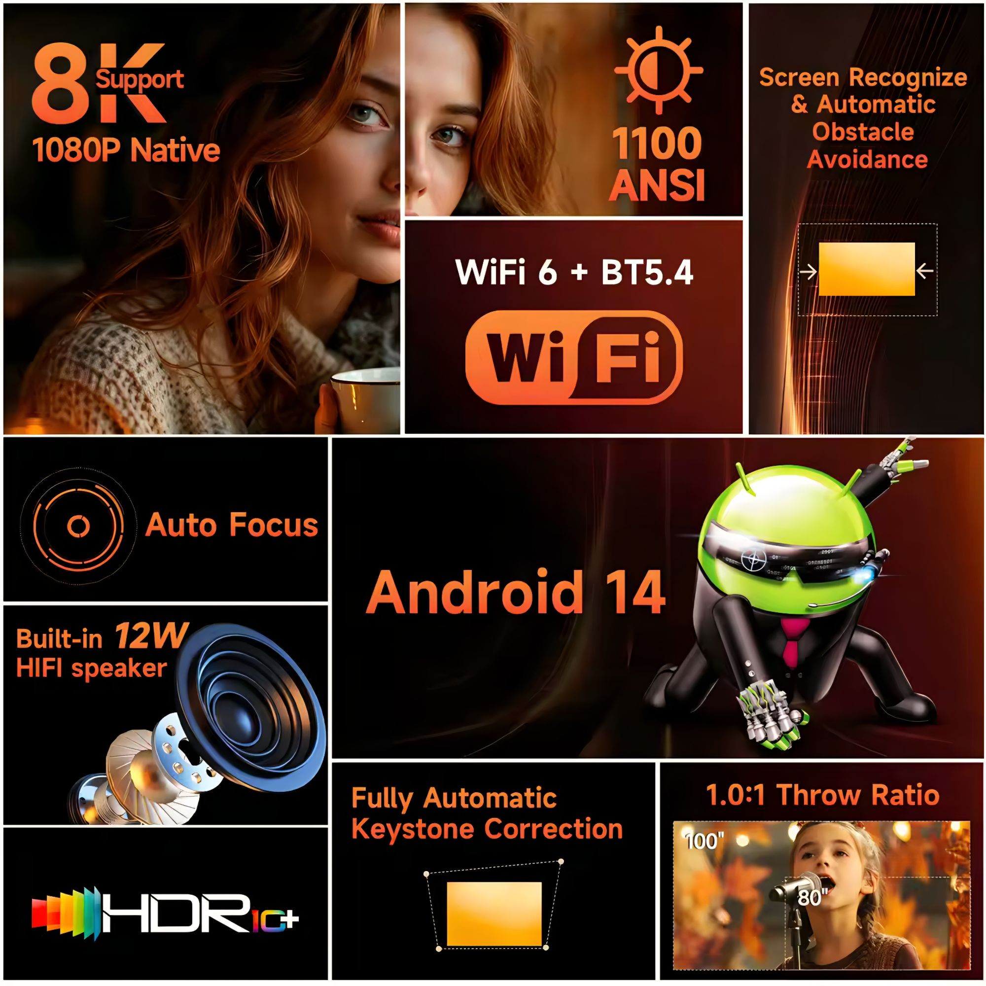 Magcubic HY450MAX 1100 Ansi LED Native 1080P Projector Android 14 Beam 8K Projectors Wifi6 BT5.4 Movie Home Theater Voice Control HY450