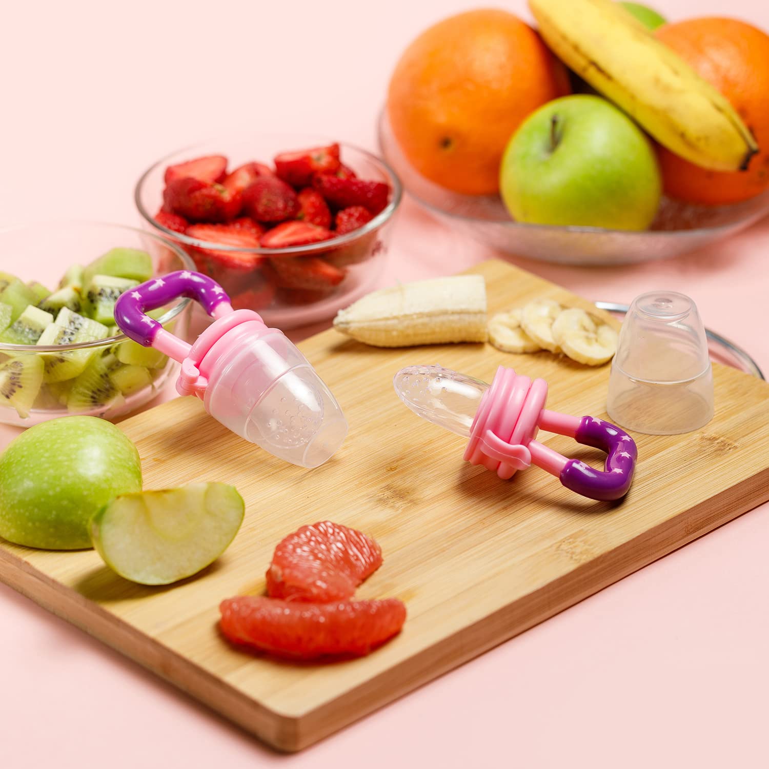 Baby Fruit Feeder Pacifier - 3 Pack | 2 Frozen Fruit Teething Pacifier & 1 Baby Food Spoon Feeder | Baby Silicone Feeder Pacifier | Teething Feeder, Baby Food Feeder Fruit Pacifier