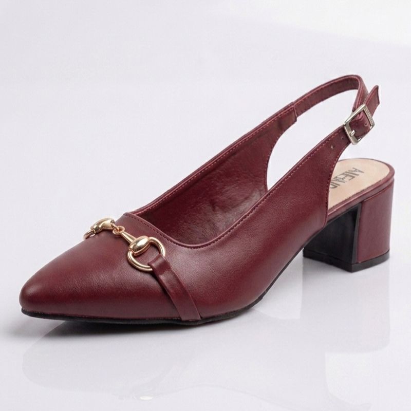 Block Heels For Women Slingback Pumps Synthetic Leather Elegant Buckle Style, Multiple Color