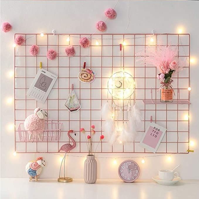Wire Hanging Wall Grid - Black - Home Decor - Office Storage and Organizer - Polaroid Photogrid - Metal Plant Hanging - Minimalistic Aesthetic - Desk Decorations - Hanging - Bonus Clips