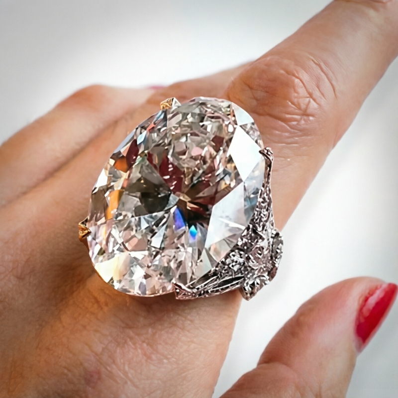 Luxury Women's Large Shiny Synthetic Zirconia Engagement Ring Trendy Temperament Wedding Anniversary Silvery Jewelry Accessories