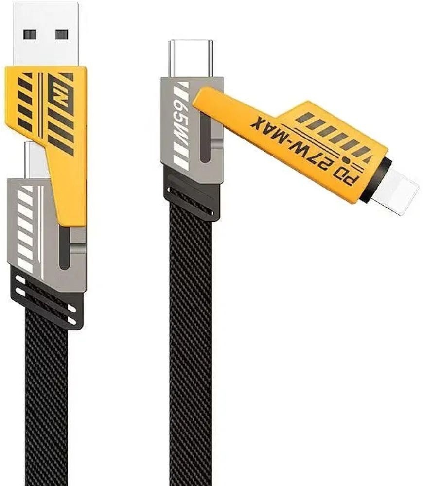 4 in1 65w and 27w Fast Charging Data Cable Nylon Braided Magnetic A Port To Type C-Cable To USB,USB To C Type USB A To Cable Laptops (Multipurpose)
