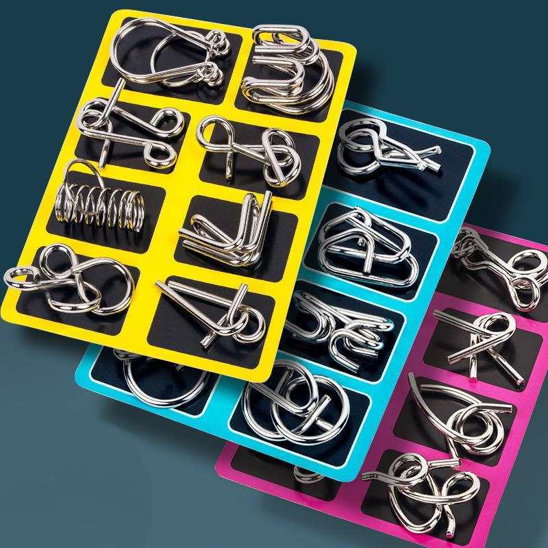 Metal Puzzle Mind Brain Teaser Magic Wire Rings Puzzles Game Disentanglement Iron Link Unlock IQ Test For Kids Educational Toys