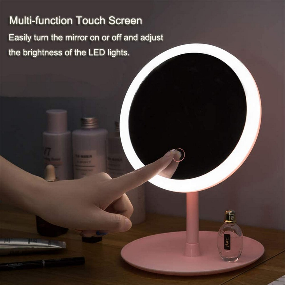 Makeup Mirror with Stand – Portable LED Light Mirror for Makeup & Skincare  Adjustable Tabletop Vanity Mirror with Built-in Bright Lights for Clear Reflection