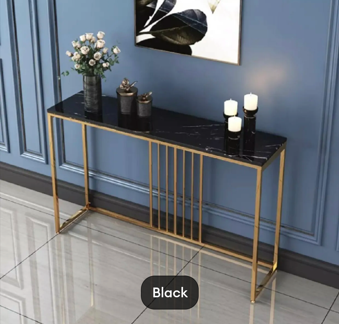 Luxury Golden Metal Console Table with Marble-Design Lasani Top – Modern Entryway / Hallway Decor – 100×30×78.5 cm