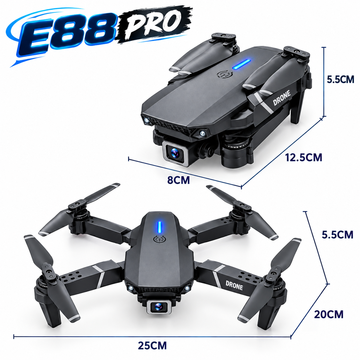 E88 Pro 4K Dual Camera Drone | Foldable RC Quadcopter
WiFi FPV HD Camera | Altitude Hold & One Key Takeoff
Remote Control Flying Drone | Rechargeable Camera Drone
For Kids & Adults | Gift Toy