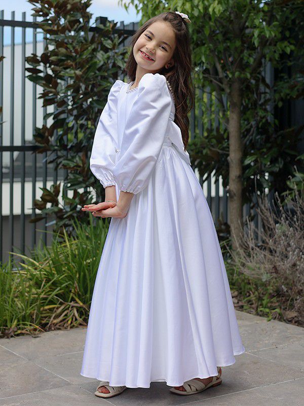 Pearl Beaded Lantern Sleeve Maxi Dress For Girls