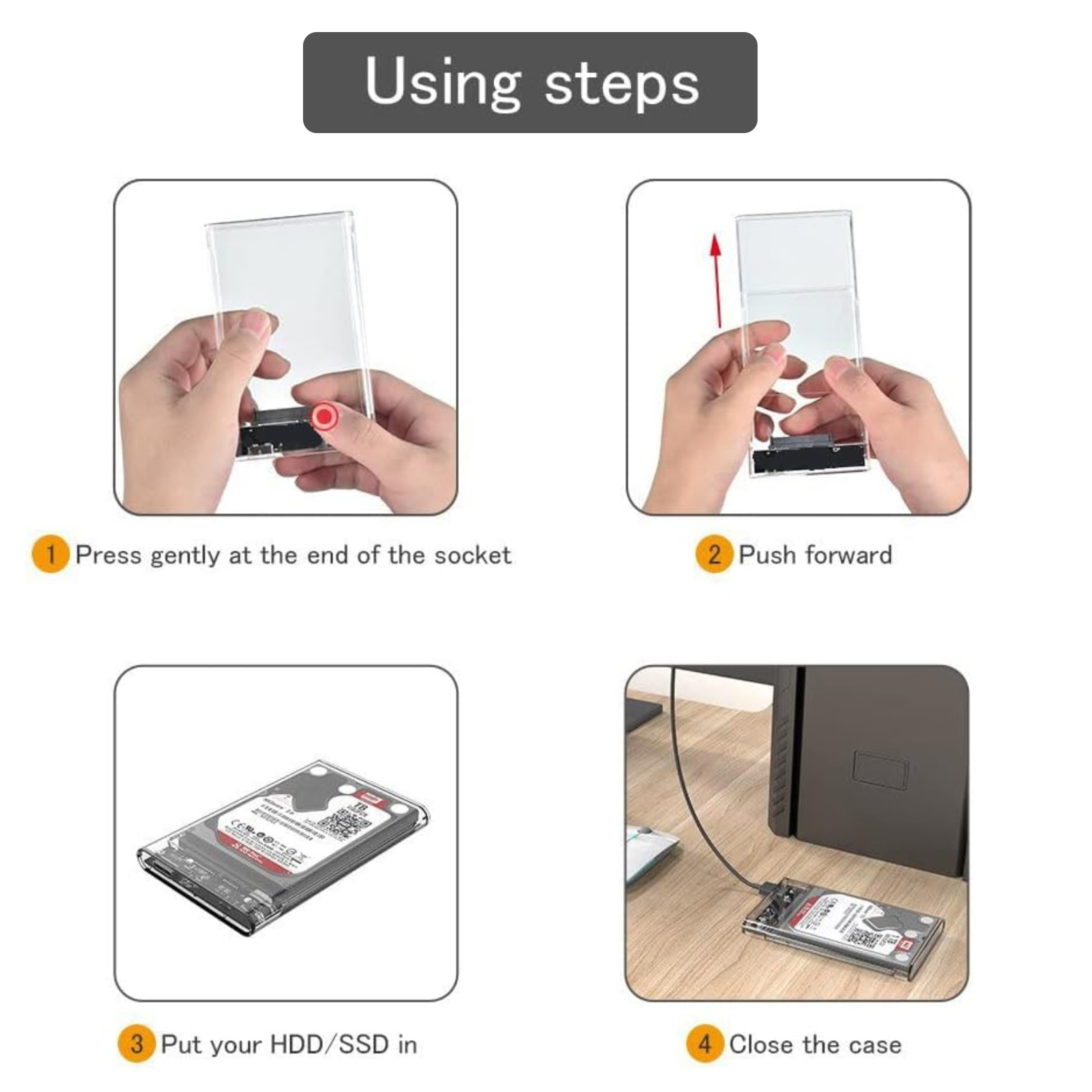 USB 3.0 Portable HDD SSD 2.5" Hardrive External Case Transparent - 2.5" Hard Drive Case 5Gbps High Speed Fast Data Transfer With Cable
