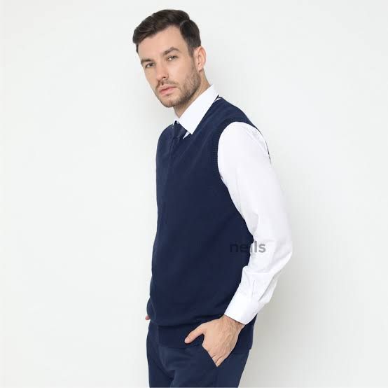 Sleeveless Plain Sweater for Men Dark Blue