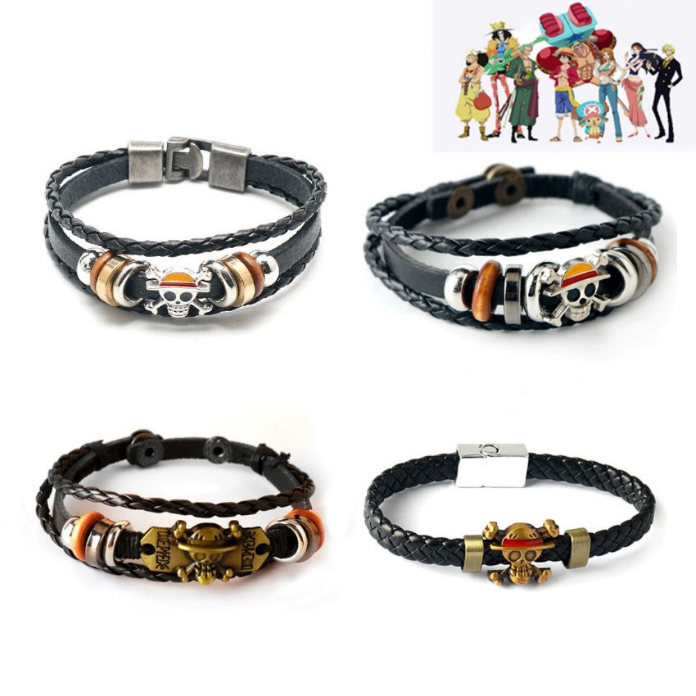 Anime One Piece Bracelet PU Luffy Bracelet Cosplay Props Straw Hat Pirate Jewelry Props Vintage Leather Bracelet Birthday 