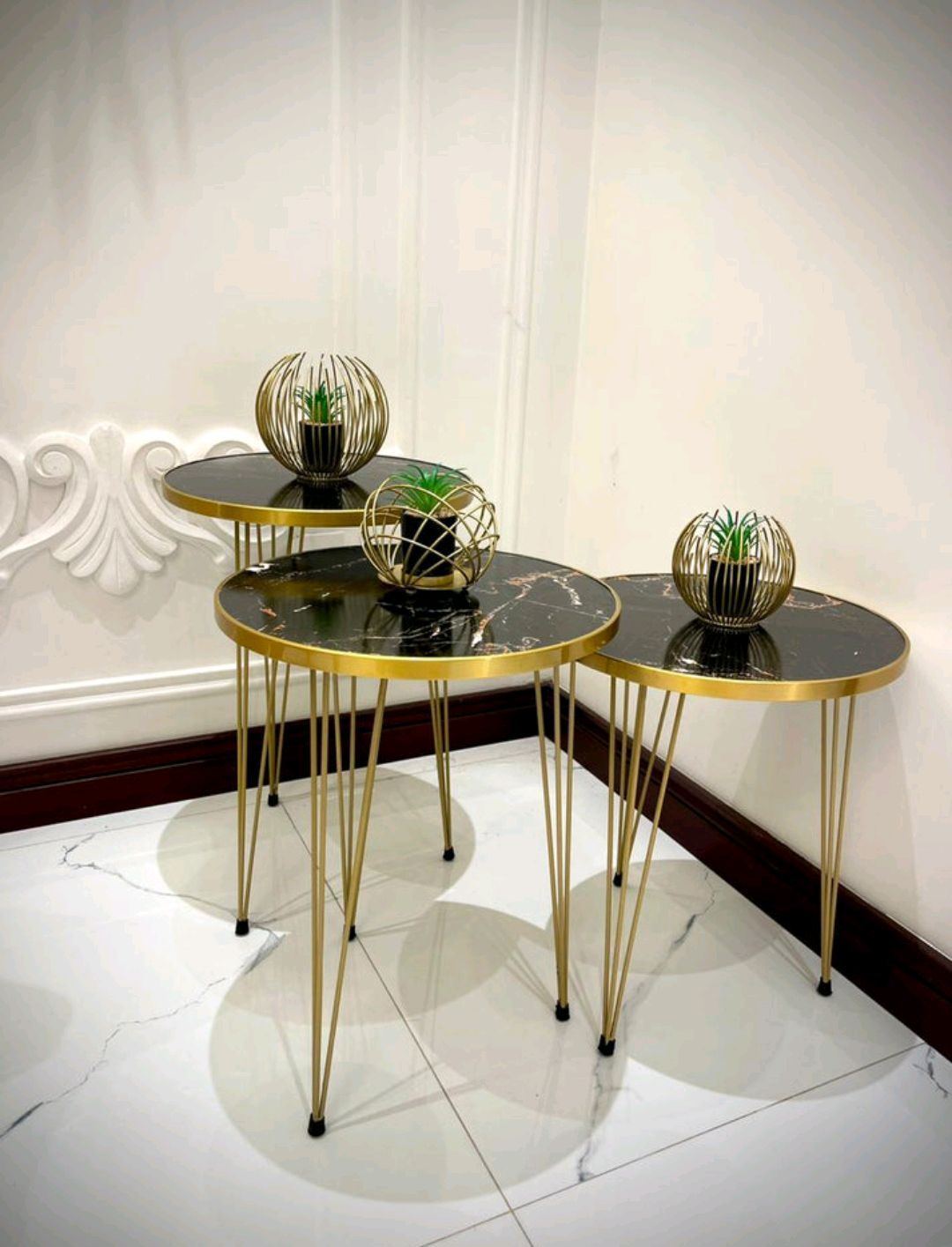1 Pcs / Set of 3 Round Coffee Table HIGH Gloss Nesting End Tables - Round Wood Stacking Coffee Side Accent Tables with Metal Legs - Coffee Table - Side Table - Study Table -  Sturdy Easy Assembly - 3 Piece Modern Nesting Table