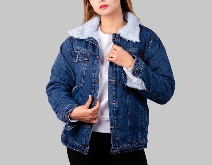 New stylish hi quality fur denim jacket for women soft and comfortable febric