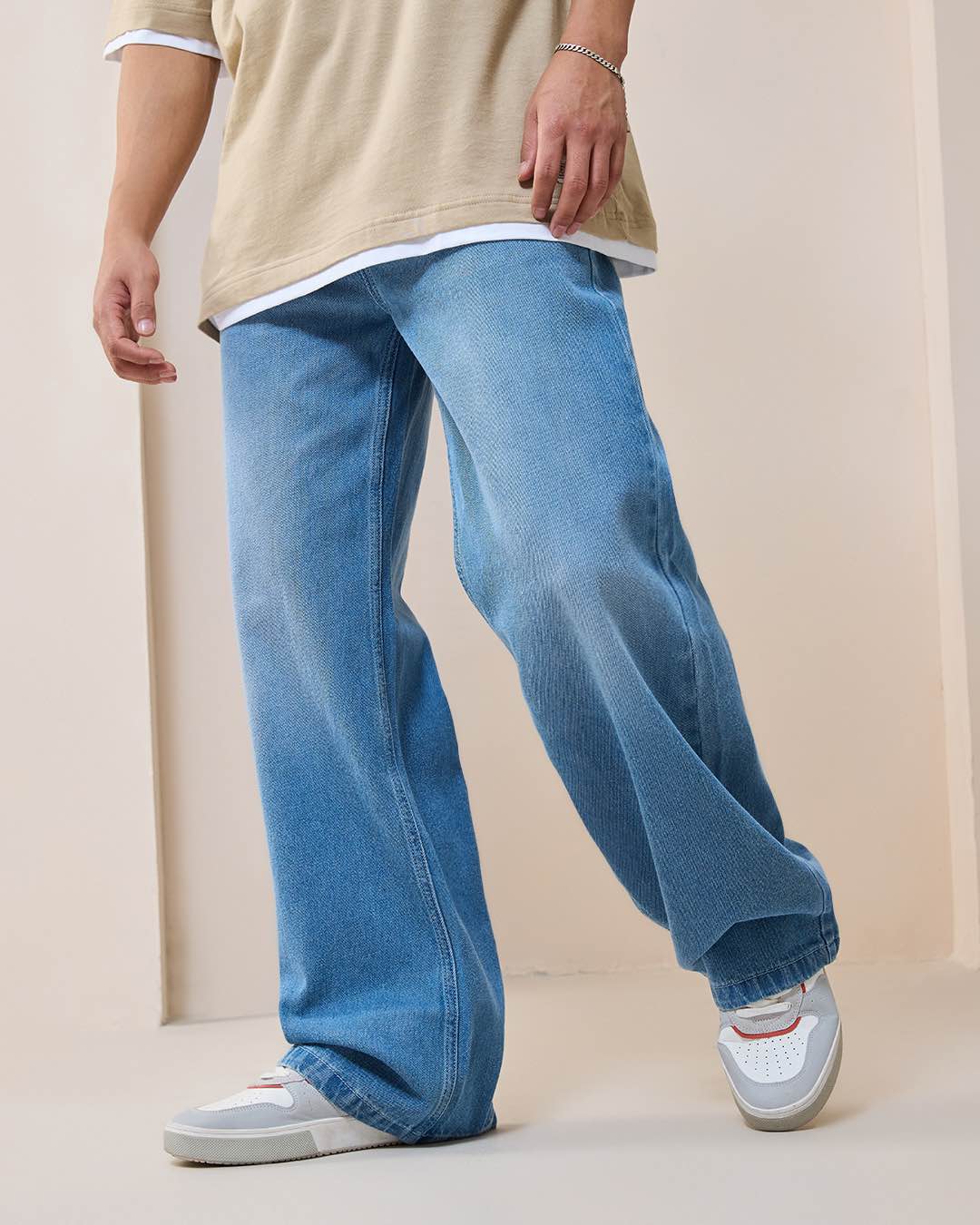 Men's Light Blue Wide Leg Jeans Men's Baggy Jeans ZRANZIE