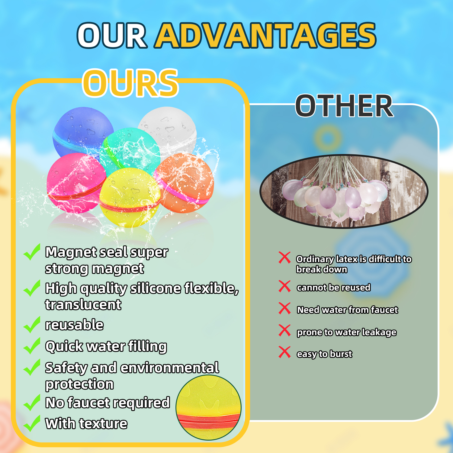 Reusable Silicone Magnetic Water Ball Quick Water Injection For Outdoor Water Fights In Summer Pack Of 6