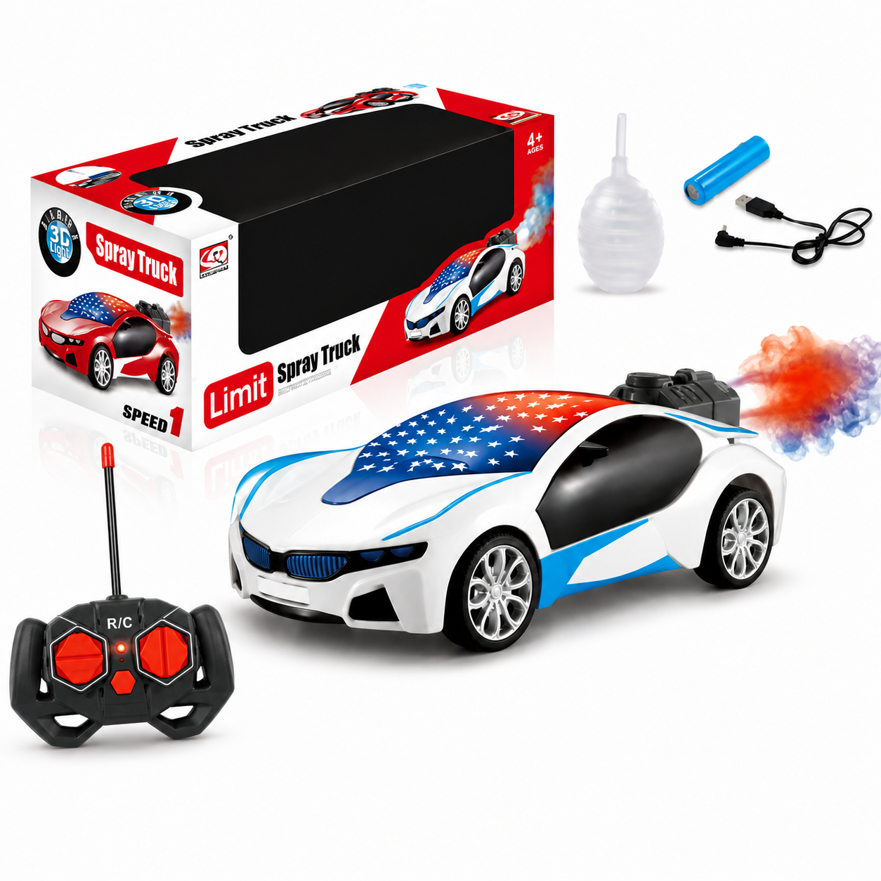 Smoke Function Rechargeable Remote Control High Speed 3D Famous Car With Lights And Left Right Turn Option
