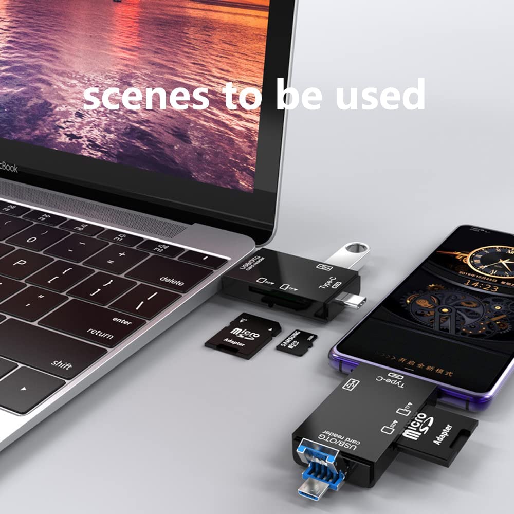 6 in 1 OTG SD Card Reader USB C/Micro/USB Memory Card Reader Camera Viewer, USB 3.0 SD Card Reader Adapter Used for SD-3C SD Micro SD TF SDXC SDHC MMC RS-MMC Micro SDXC Micro SDHC UHS-I