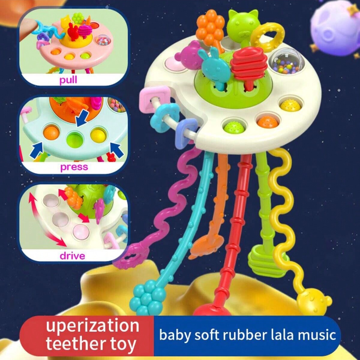Activity Development Pull String Toys Silicone Teething Rattle Educational Learning Toy Baby Sensory Montessori Toys 