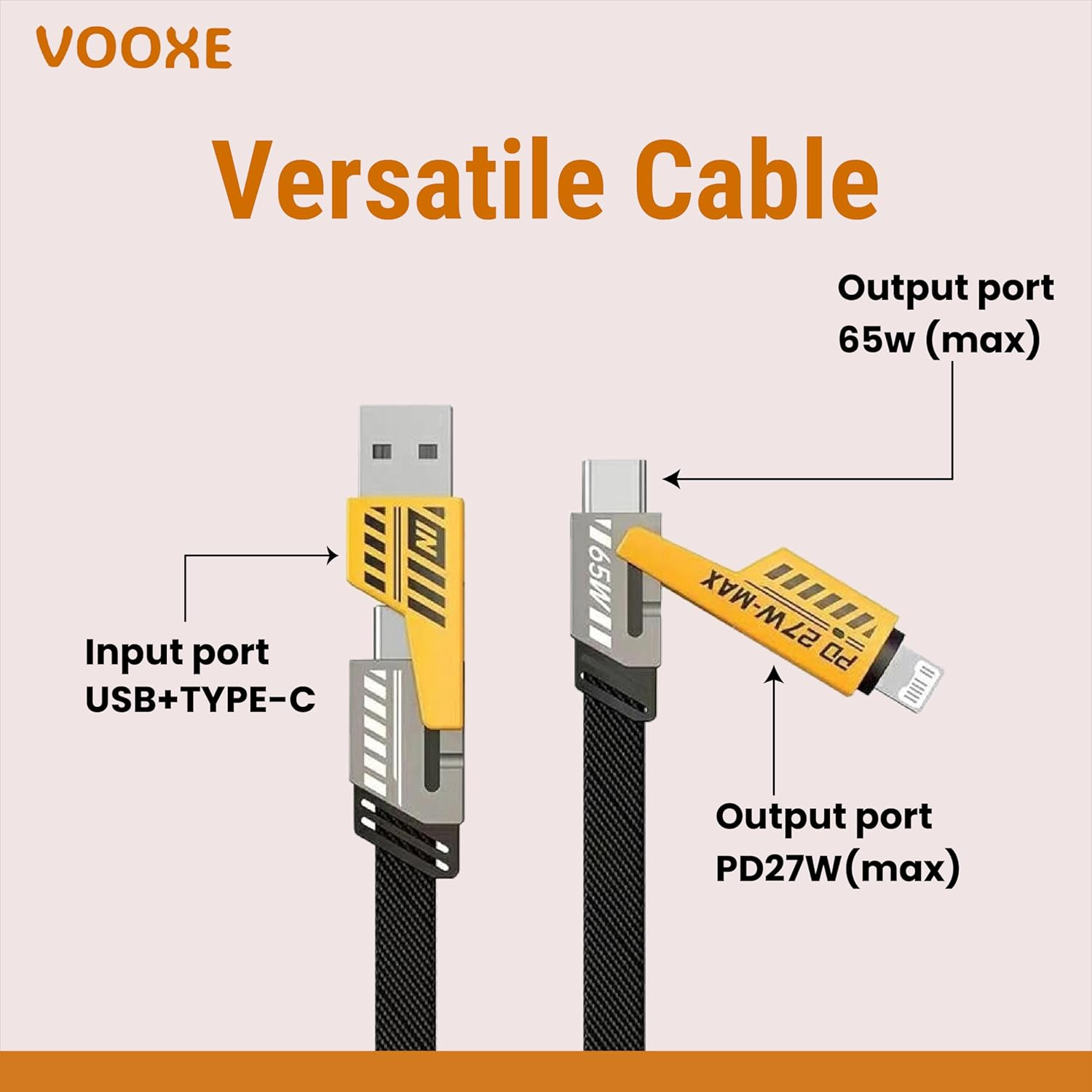 4 in1 65w and 27w Fast Charging Data Cable Nylon Braided Magnetic A Port To Type C-Cable To USB,USB To C Type USB A To Cable Laptops (Multipurpose)