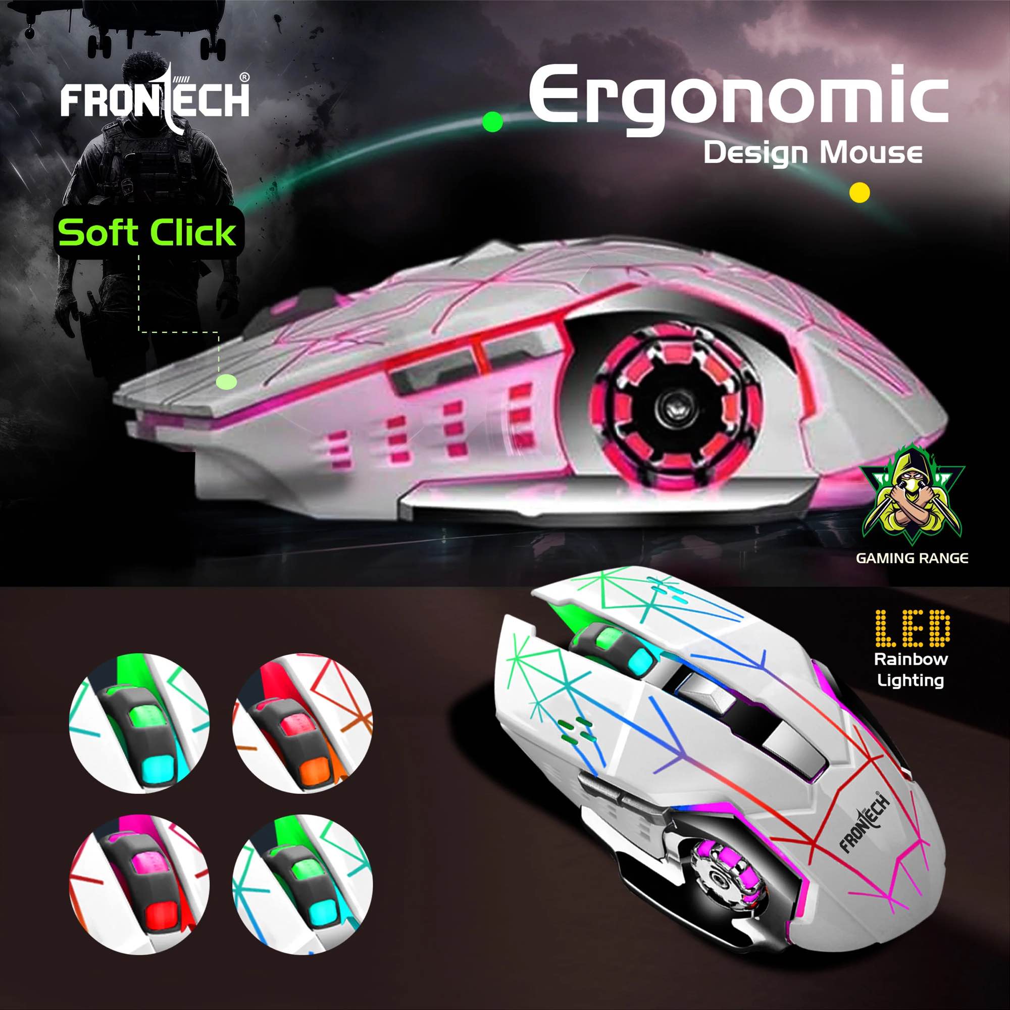 PRO WIRELESS GAMING MOUSE 6D 2.4GHZ+BLUETOOH DUAL MODE RGB RECHARGEABLE LONG BATTERY TIMING