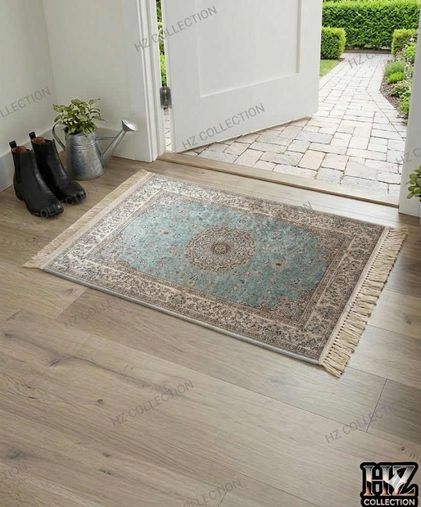 Elegant Floral/Geometric Poly-Cotton Rug - 1 Piece Traditional Design, Hand-Knotted Patterned Prayer Mat