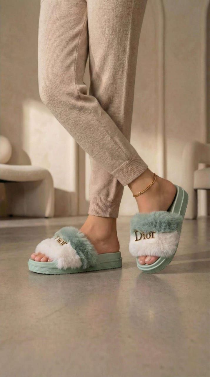 Ladies EVA Fur Slippers For Women Premium Stylish Fluffy Soft Sole Comfortable House Slippers Beautiful Furry Slides Trendy Fashion Casual Wear Sandals Lightweight Cozy Warm Footwear For Girls Home Indoor Outdoor Daily Use Party Travel Shopping