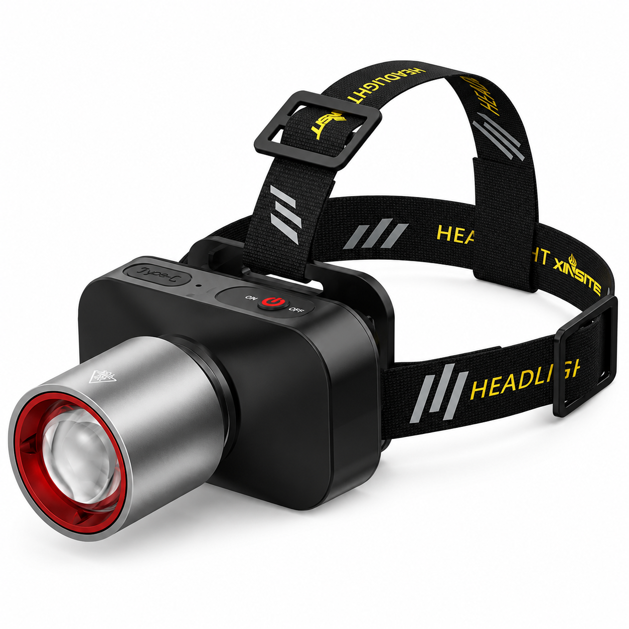 AJ-158 Rechargeable LED Headlamp High Brightness Head Light with USB Charging, Digital Battery Display, Telescopic Zoom, 3 Light Modes, Wave Head Torch for Camping, Hiking, Fishing, Outdoor & Emergency Use